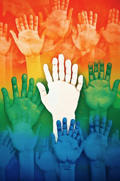 uma ilustração conceitual para o Dia da República da Índia que apresenta um mosaico de impressões de mãos nas cores