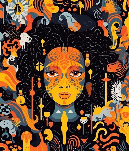 uma ilustração de afrofuturismo no estilo da sobrecarga psicodélica