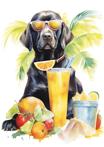 Uma ilustração de aquarela de raça de cachorro de vibrações de verão