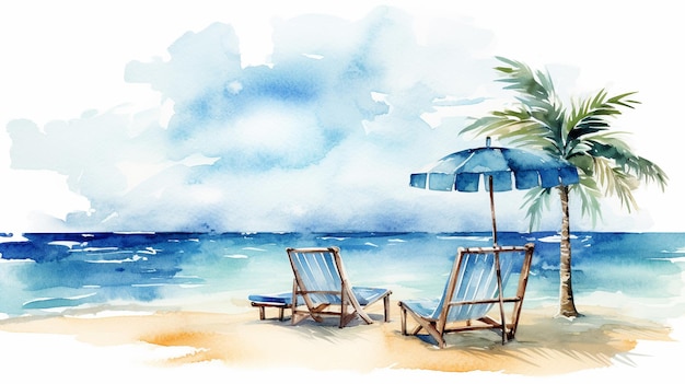 Foto uma ilustração de aquarela em estilo clipart com uma praia