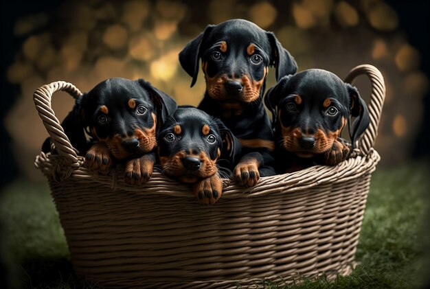 Foto uma ilustração de cachorros de doberman na cesta de ia generativa