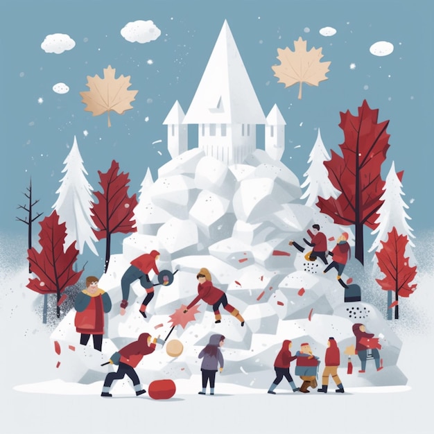 Uma ilustração de crianças brincando na neve