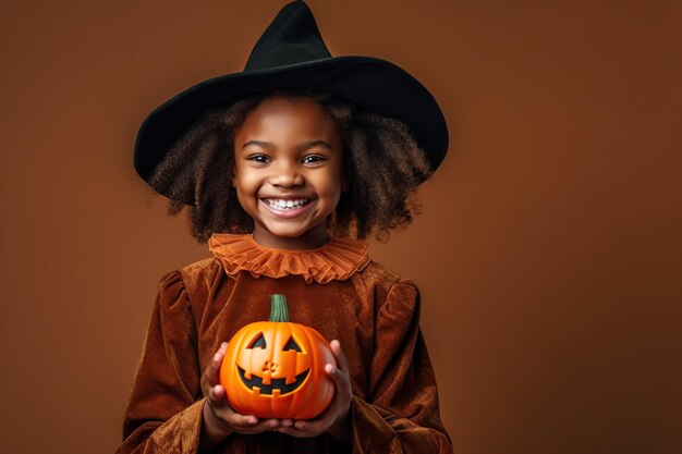 Uma ilustração de crianças vestindo uma fantasia de Halloween gerada por IA