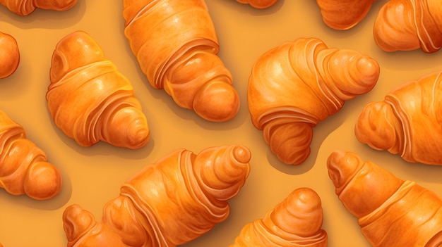 Foto uma ilustração de croissants em um fundo marrom