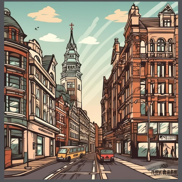 Uma ilustração de desenho animado da cidade de Londres