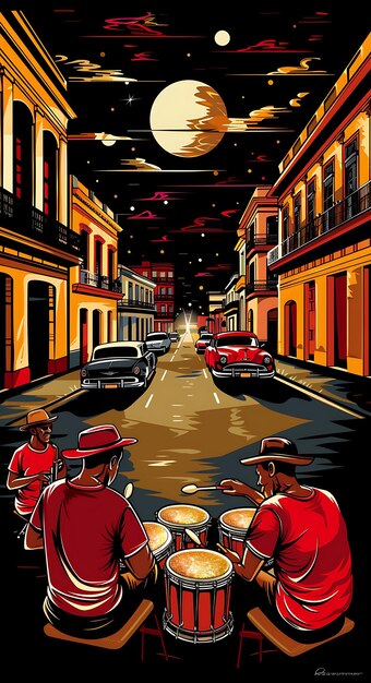 Foto uma ilustração de desenho animado de três homens comendo pizza em uma rua