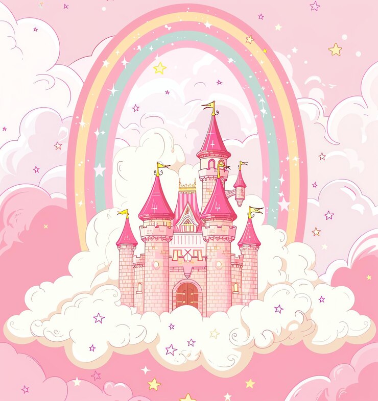 Foto uma ilustração de desenho animado de um castelo com as palavras princesa nele