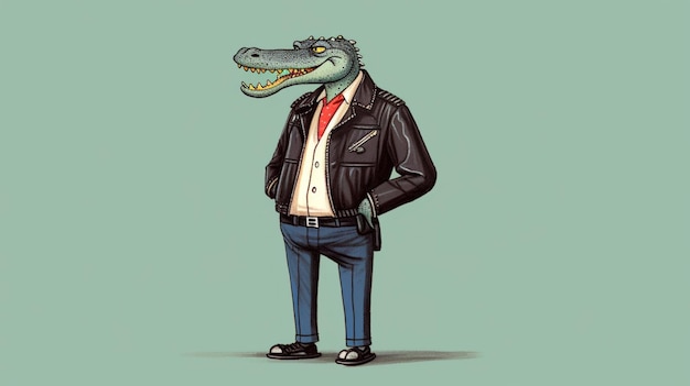 Uma ilustração de desenho animado de um crocodilo vestindo