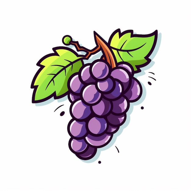 Foto uma ilustração de desenho animado de um feixe de uvas com folhas generativas ai