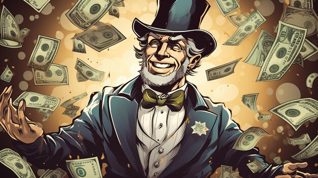 Uma ilustração de desenho animado de um magnata do dólar