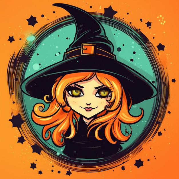 Uma ilustração de desenho animado de uma bruxa com um chapéu de bruxa.