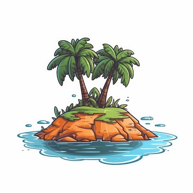 Foto uma ilustração de desenho animado de uma ilha com palmeiras