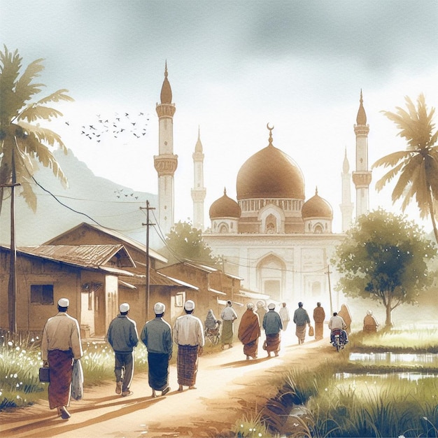 Foto uma ilustração de eid mubarak em aquarela