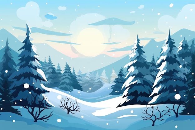 Uma ilustração de floresta coberta de neve