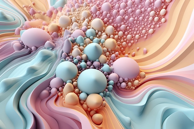 Uma ilustração de fundo pastel etéreo e sonhador com fluxo de líquido violeta e turquesa Generative AI