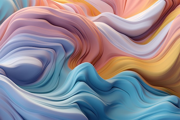 Uma ilustração de fundo pastel etéreo e sonhador com fluxo de líquido violeta e turquesa Generative AI