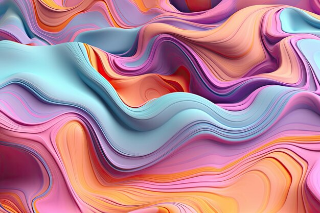 Uma ilustração de fundo pastel etéreo e sonhador com fluxo de líquido violeta e turquesa Generative AI