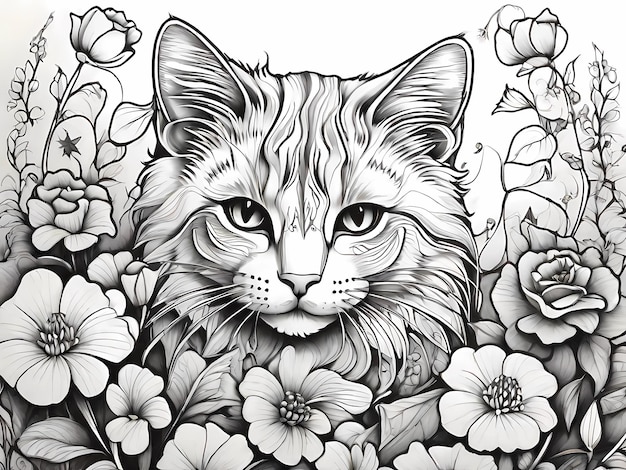 uma ilustração de gato para colorir