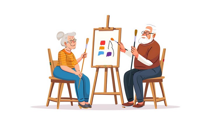 Foto uma ilustração de um artista pintando uma imagem de um velho e uma mulher