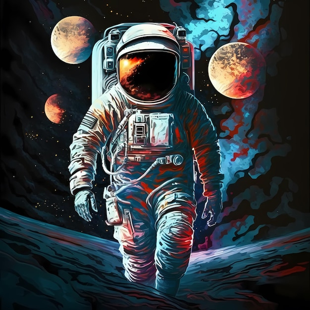 Uma ilustração de um astronauta andando em um planeta