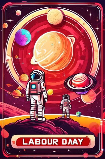 Foto uma ilustração de um astronauta e um planeta com os planetas ao fundo.