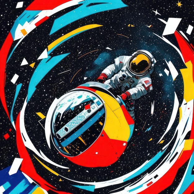 Uma ilustração de um astronauta no espaço com um planeta ao fundo.