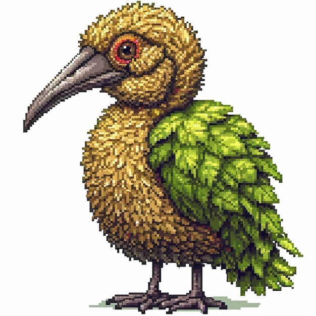 Foto uma ilustração de um bebê kakapo bonito em pixel