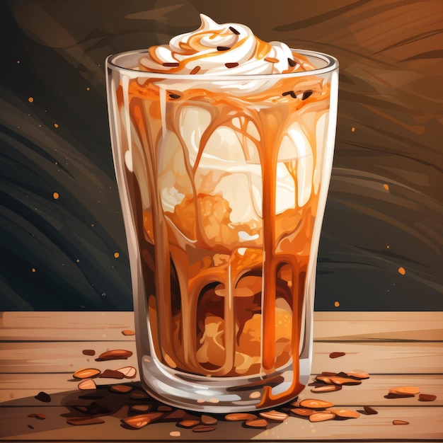 uma ilustração de um café gelado com chantilly