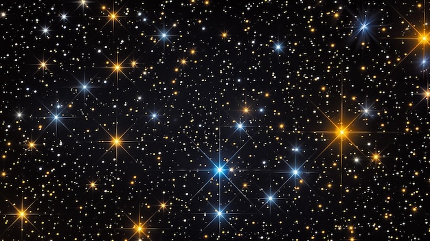 Uma ilustração de um céu noturno estrelado com estrelas coloridas e brilhantes espalhadas pela imagem