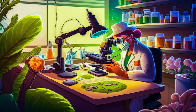 Foto uma ilustração de um cientista trabalhando em um laboratório de ia gerativa