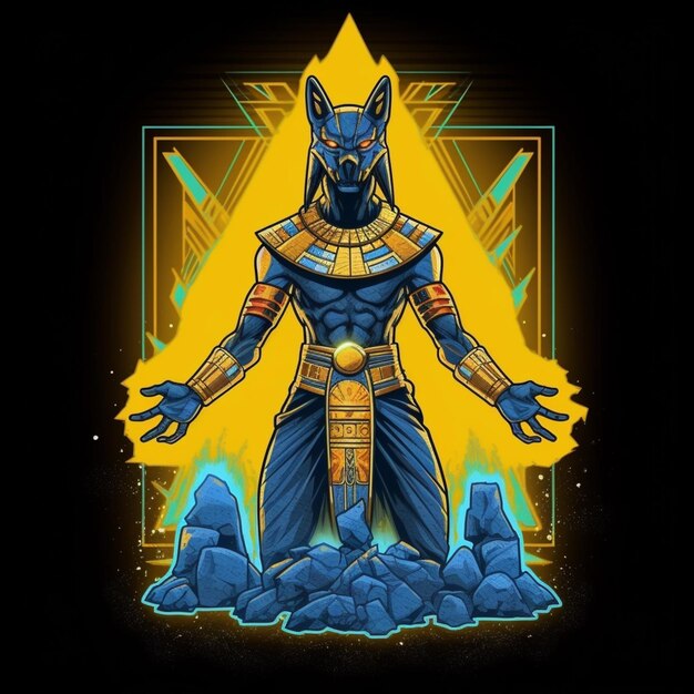 Foto uma ilustração de um deus egípcio com uma cabeça azul e uma cabeça preta.