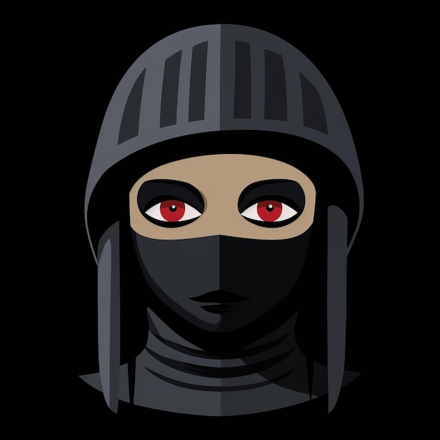 Foto uma ilustração de um ninja com olhos vermelhos em um fundo preto