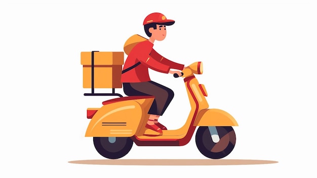 Uma ilustração de um rapaz de entrega em uma scooter com um pacote na parte de trás AI Gerado