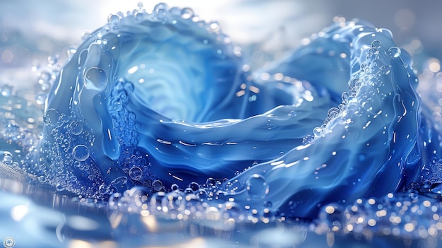 Uma ilustração de um salpico de água na forma de uma espiral de cor azul