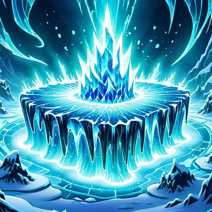 Foto uma ilustração de uma caverna de gelo com um iceberg no fundo