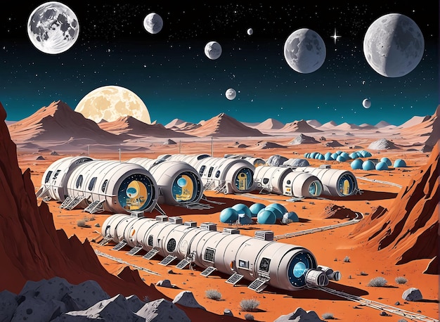 Foto uma ilustração de uma estação espacial no deserto