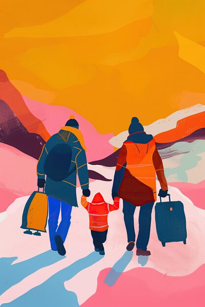 Foto uma ilustração de uma família viajando