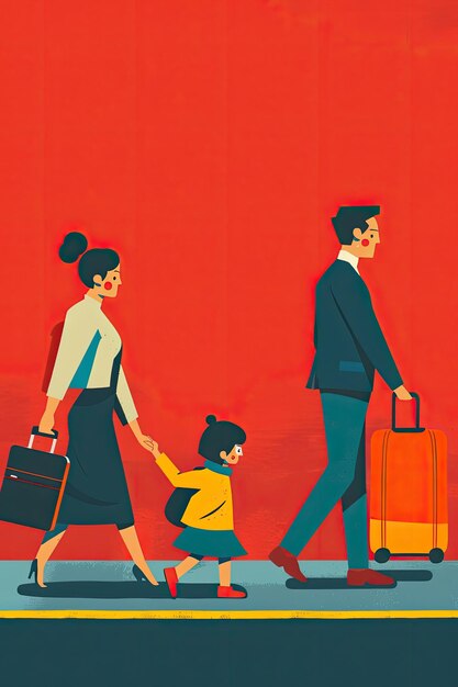 Foto uma ilustração de uma família viajando