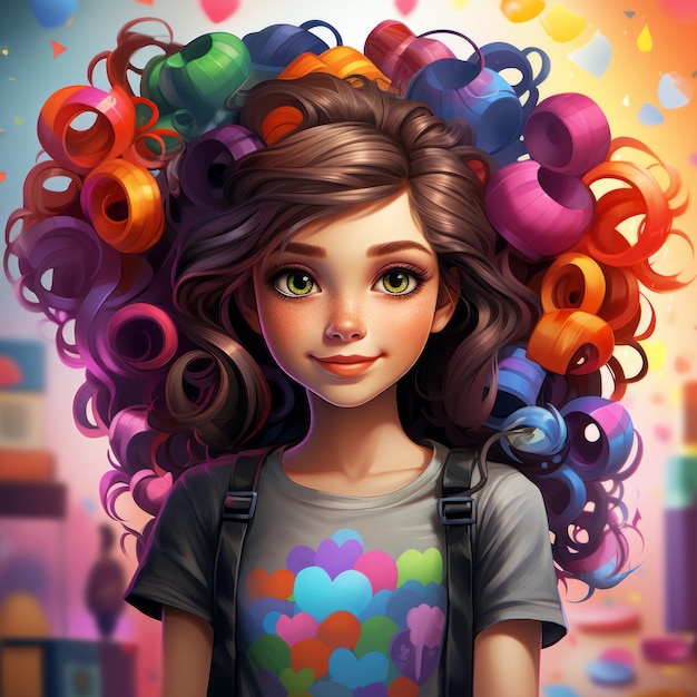 uma ilustração de uma garota com cabelos coloridos