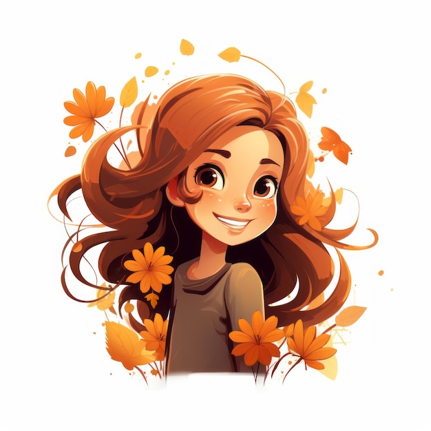 uma ilustração de uma menina com cabelos longos e flores