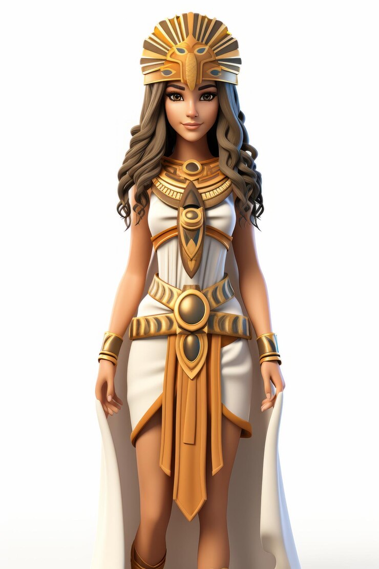 Uma ilustração de uma mulher vestindo uma roupa egípcia antiga