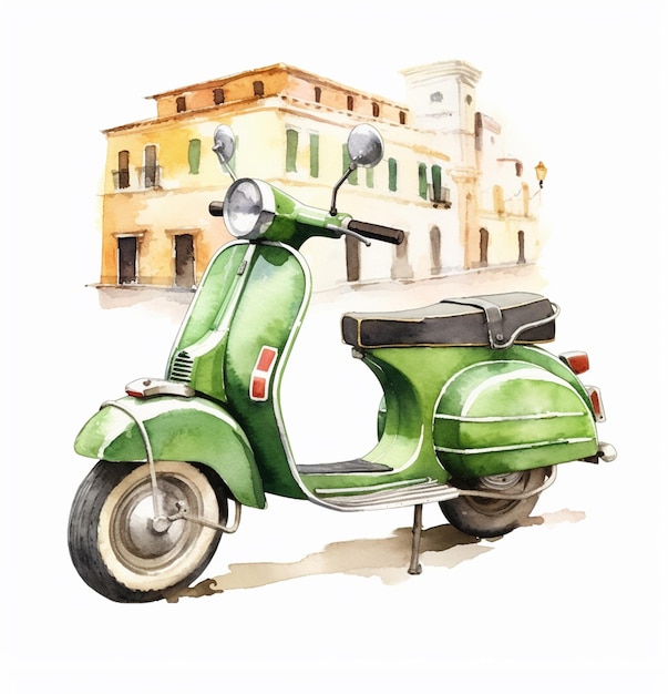 Foto uma ilustração de vespa e scooter de cor de água