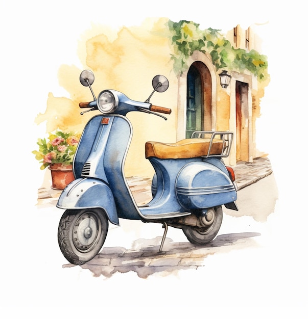 Foto uma ilustração de vespa e scooter de cor de água