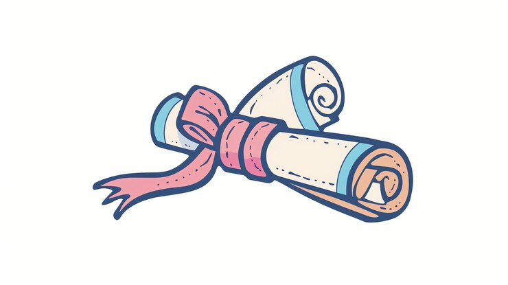 Foto uma ilustração desenhada à mão de dois pergaminhos enrolados amarrados com uma fita rosa