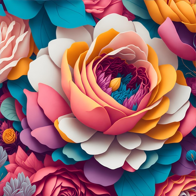 Uma ilustração detalhada de flores sem costuras