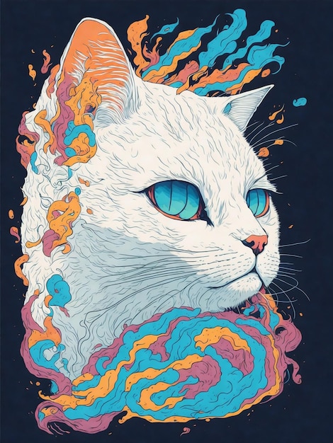 Uma ilustração detalhada de um desenho animado estilo cabeça de gato branco