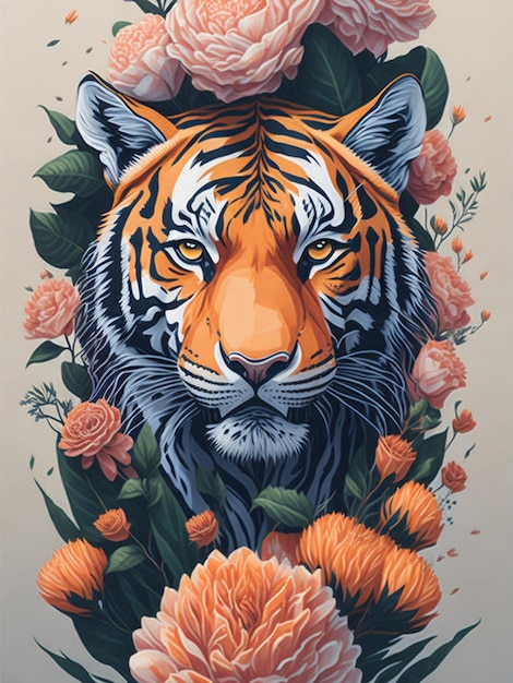 Uma ilustração detalhada de uma impressão de respingo de flores de cabeça de tigre vintage