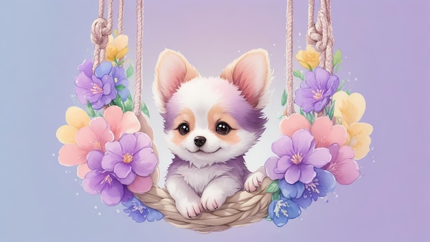 Uma ilustração detalhada de uma impressão de um cachorrinho colorido bonito