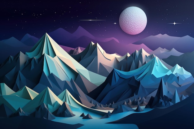 Uma ilustração digital das montanhas e da lua.