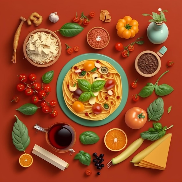 Foto uma ilustração digital de alimentos e ingredientes.